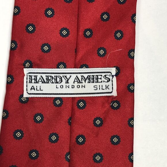 Hardy Amies Silk Tie Red Blue White Floral Geometric Design London Retro Vintage - Picture 3 of 6